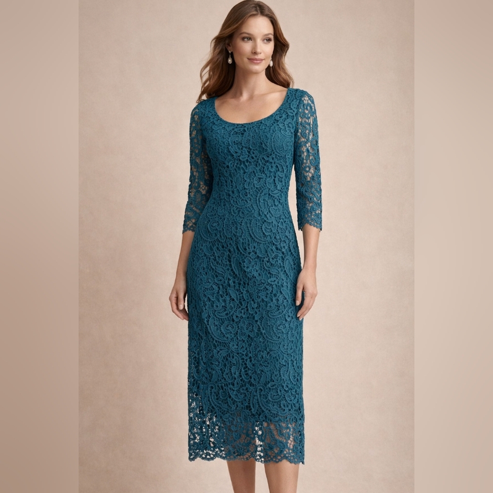 🌸Adiva Teal Long Sleeve Lace Dress